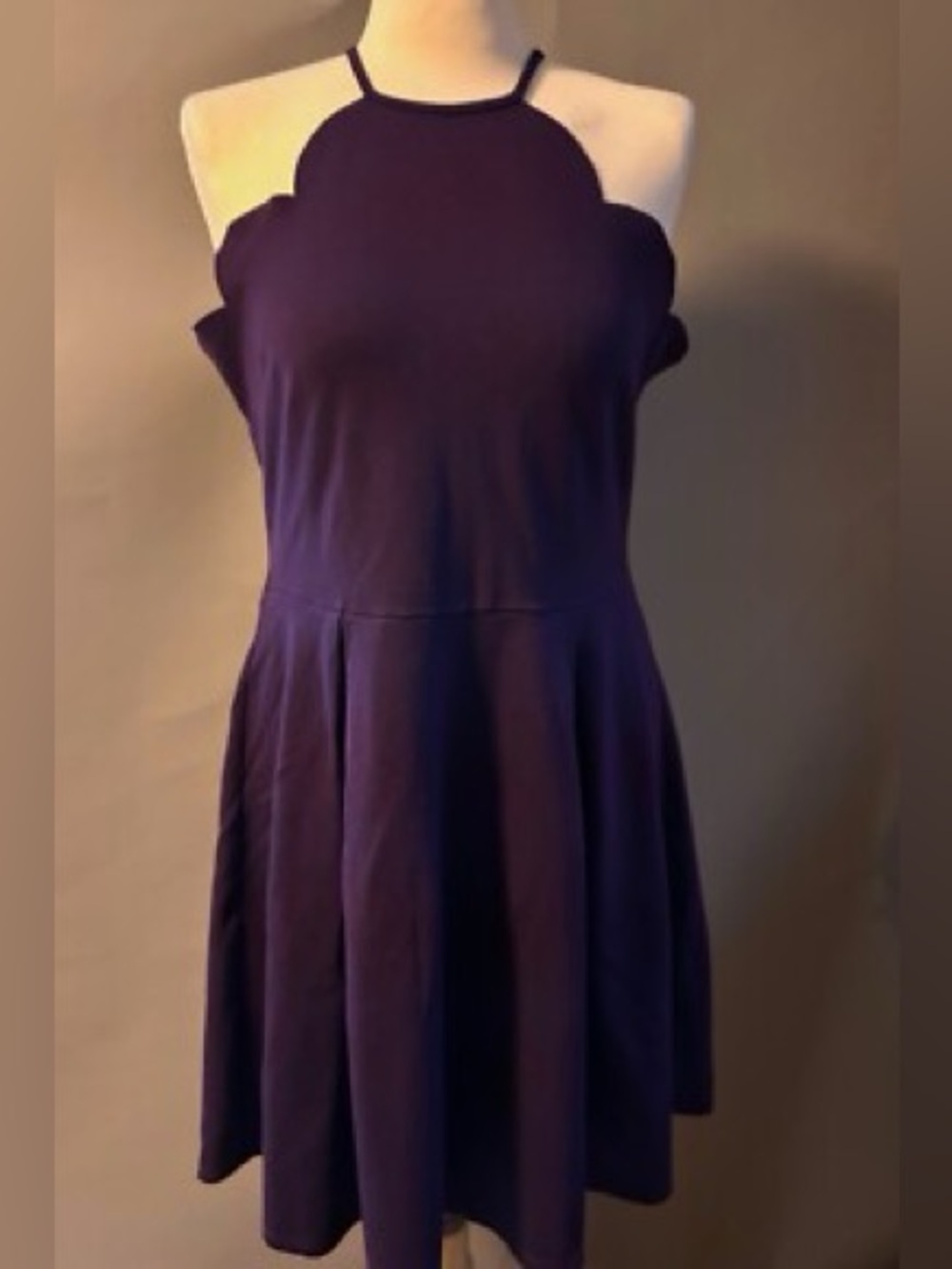 Charlotte Russe | Purple Scalloped High-neck Pleated Mini Dress